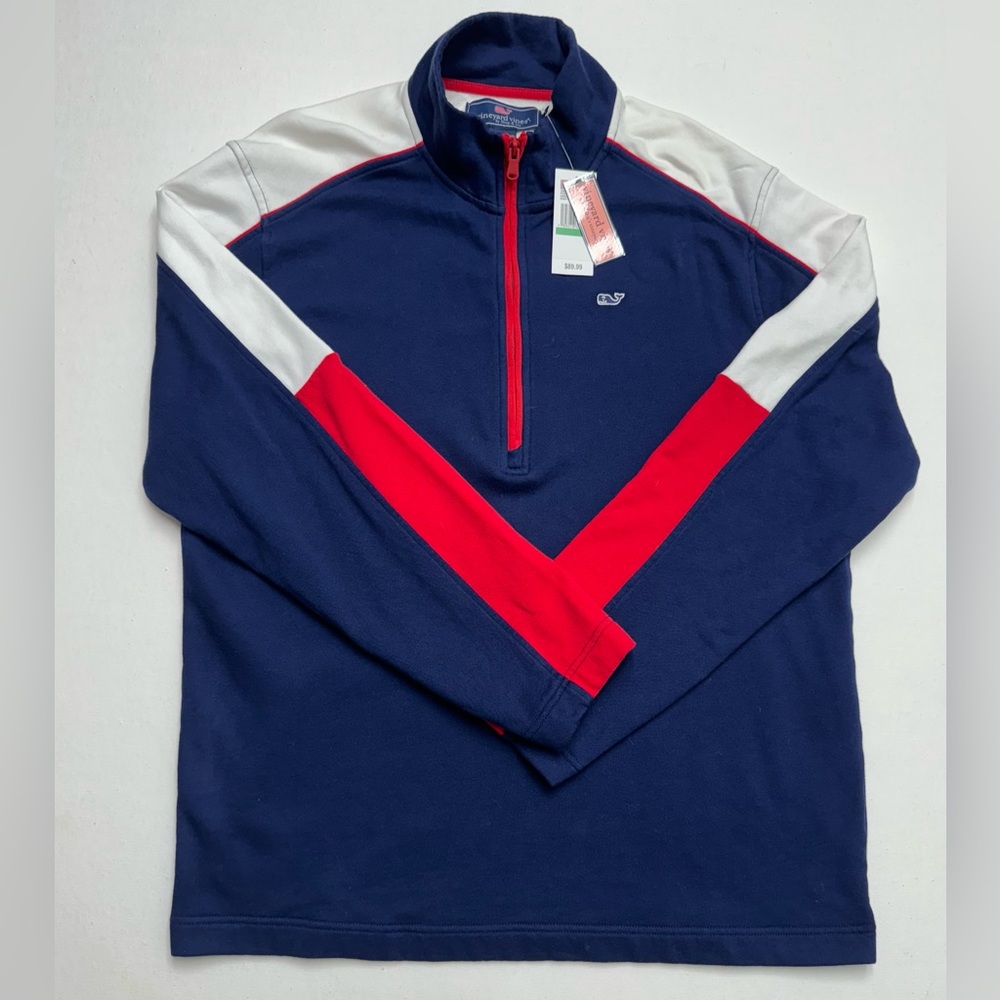 Vineyard Vines Men’s Americana 1/4 Zip Sweater Red White Blue Long Sleeve Size L